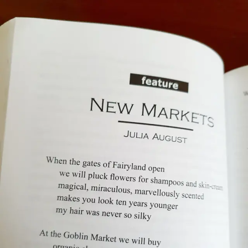 Extract from the poem 'New Markets' by Julia August.